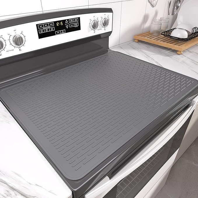 Stove Top Cover for Electric Stove- Range Covers for Electric Stove,Silicone XXL Dish Drying Mat, Glass Cooktop Covers, Flat RV Range top Mats (Gray, 28"x20")