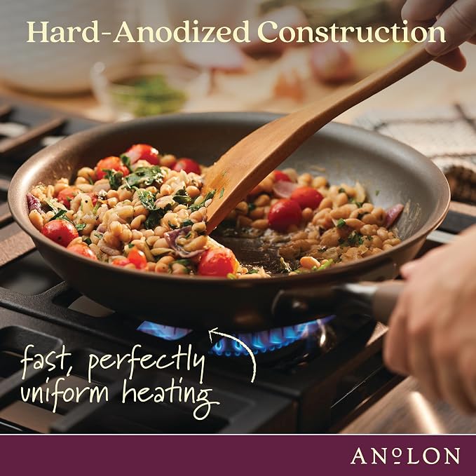 Anolon Advanced Home Hard Anodized Nonstick Cookware Set, Non Stick Pots and Pan Set, 9-Piece, Bronze