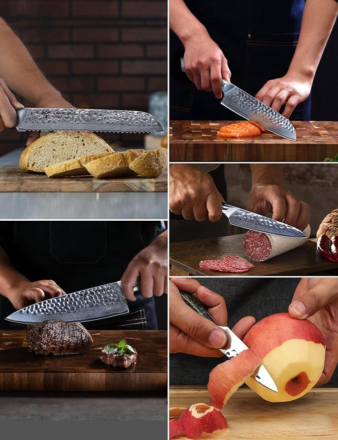 Kitchen Cooking Knife Set - 5 Pieces Chef Knives- Forged Damascus Steel & Resin Handle - Yao Series