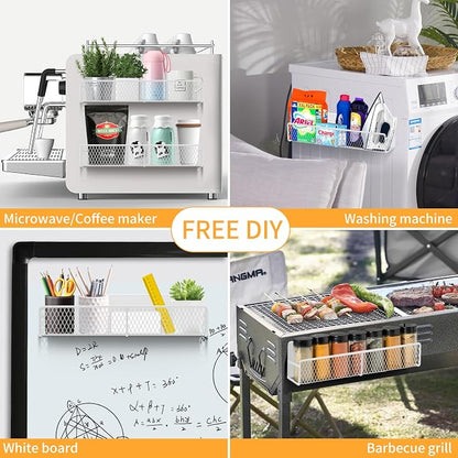 Magnetic Spice Rack for Refrigerator, 6 Pack Metal Magnetic Shelf White, Moveable Spice Organizer, Strong Magnetic Storage Fridge Organizer with Paper Towel Holder, Utensils Holder