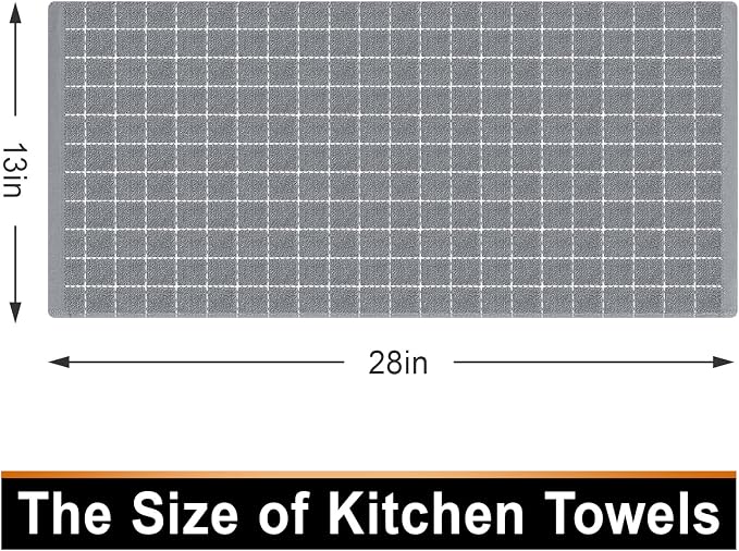 Mordimy 100% Cotton Terry Cloth Kitchen Towels, Super Soft and Absorbent Dish Towels for Drying, Checkered Designed Hand Towels for Kitchen, 13 x 28 Inches, 4 Pack, Light Grey