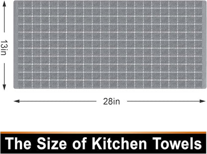 Mordimy 100% Cotton Terry Cloth Kitchen Towels, Super Soft and Absorbent Dish Towels for Drying, Checkered Designed Hand Towels for Kitchen, 13 x 28 Inches, 4 Pack, Light Grey