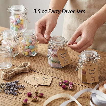 TOPZEA 30 Pack Hexagon Glass Jars with Airtight Lid, 3.5oz Clear Spice Jar, Herb Storage Containers Food jars for Pantry Organization, Honey, Jam, Party Favors & Crafts (Includes Labels & Hemp Rope)