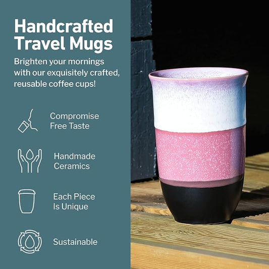 NOVA CERAMICS Coffee Travel Mug – Reusable Coffee Cup – Microwave & Dishwasher Safe Coffee Green Tumbler - Gifts For Women Men Him Her – 12oz – Eclipse