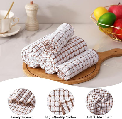 Homaxy Kitchen Towels and Dishcloths Set, 16 x 25 and 12 x 12 Inches, Set of 12 Cotton Terry Kitchen Dish Towels, Super Soft and Absorbent Dish Cloths, Brown