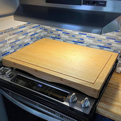 YUHFERA Stove Cover Board for Gas Stovetop - Raised Cutting Board with Legs and Juice Grooves, Adjustable Noodle Board Stove Cover for RV Stove Top (29.52"x21.65")