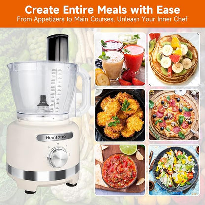 Homtone 16 Cup Food Processor Large, 9-in-1 Vegetable Chopper with 7 Blades for Shredding, Slicing, French Fry Cutting, Meat Grinding, Dough Kneading, 3 Speeds, Dishwasher Safe