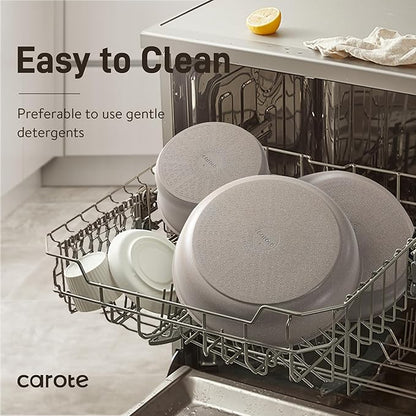 CAROTE 19pcs Pots and Pans Set Non Stick, Nonstick Cookware Set Detachable Handle, Induction Kitchen Cooking Sets with Removable Handle, RV Kitchen, Oven Safe, Taupe