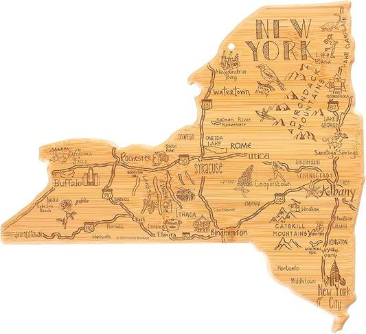 Totally Bamboo Destination New York Shaped Cutting Board – Bamboo Charcuterie and Serving Board with Hang Tie for Wall Display