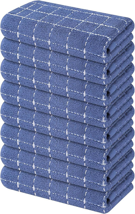 Mordimy 100% Cotton Terry Cloth Kitchen Towels, Super Soft and Absorbent Dish Towels for Drying, Checkered Designed Hand Towels for Kitchen, 16 x 26 Inches, 8 Pack, Navy Blue
