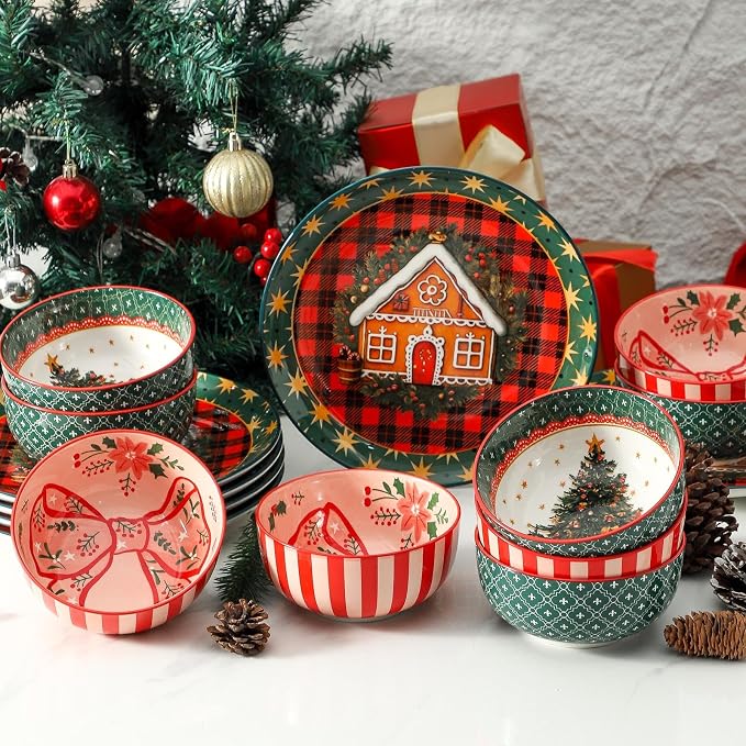 Ceramic Soup Bowls Set of 6,30 Ounce Stoneware Cereal Bowl,Porcelain Nesting Bowls for Oatmeal, Popcorn, Soup, Pasta, Fruit, Housewarming Gifts, Party, Holiday, Microwave & Dishwasher Safe