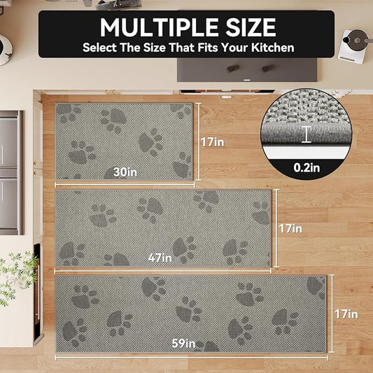 YDKGL Kitchen Mats for Floor, Super Absorbent Kitchen Rugs Non Slip Washable, Rubber Backing Soft Woven Linen Embroidery Runner Rug, Standing Mat Kitchen Sink Mat, Easy to Clean, Gray 17x47