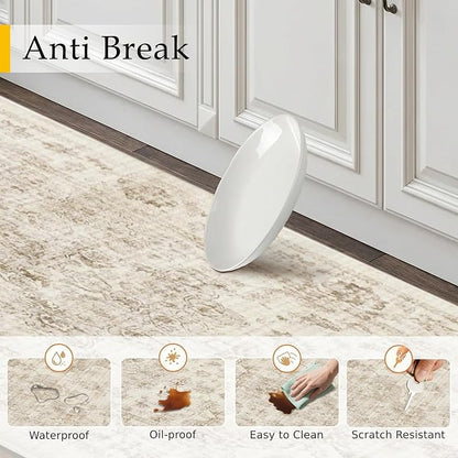 Anti Fatigue Kitchen Mats 2PCS Beige Neutral Mats for Cushioned Vintage Kitchen Matss for Floor Non-Slip Waterproof Comfort Standing Rug for Sink Laundry Office 17.3"×59"+17.3"×30"