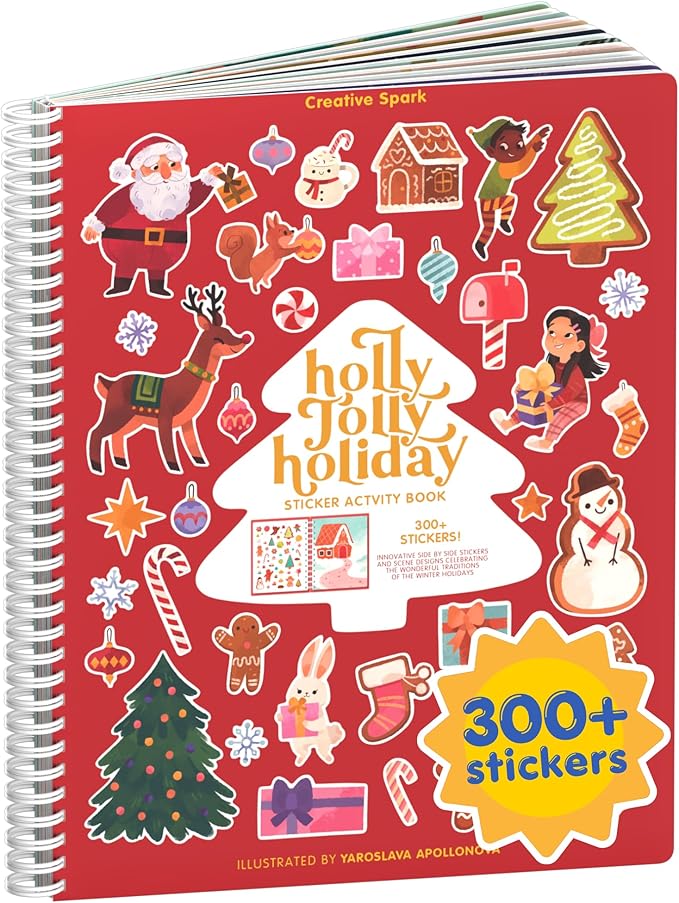 Holly Jolly 300+ Kids Sticker Book by Cupkin Toddler Christmas Coloring and Sticker Book, Road Trip Essentials, 8 Coloring Pages 8 Side by Side Scenes for Ages 2–8 Years