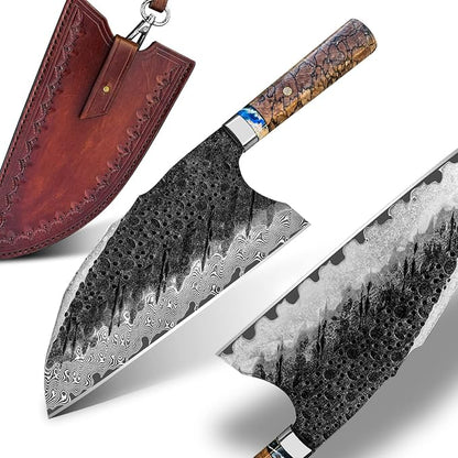 VG10 Damascus steel Kitchen Chinese Cleaver,8.5in Professional Handmade Chopping Chopper Knives with Burl Stabilized Wood Handle for Meat and Vegetable in Home&Restaurant