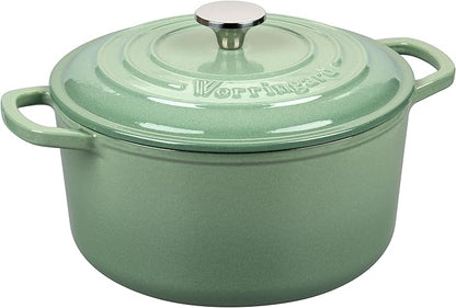VORRINGARD Enameled Cast Iron Dutch Oven Pot with Lid, for Sourdough Bread Baking, Round Dutch Ovens, 6 Quart, Sage green