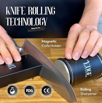 Rolling Knife Sharpener Kit, Magnetic 15° & 20° Angle Guides, Diamond & Ceramic Discs, Manual Rolling Knife Sharpener Tool for Razor-Sharp Kitchen gadgets, Chef & Outdoor Knives (Matte Black)