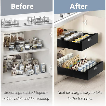 21'' Deep Pull Out Cabinet Organizer, 10'' Wide Sturdy Pull Out Drawers for Face Frame or Frameless Cabinets Adhesive, Slide Out Shelves for Pantry,Kitchen, Bathroom and Living Room