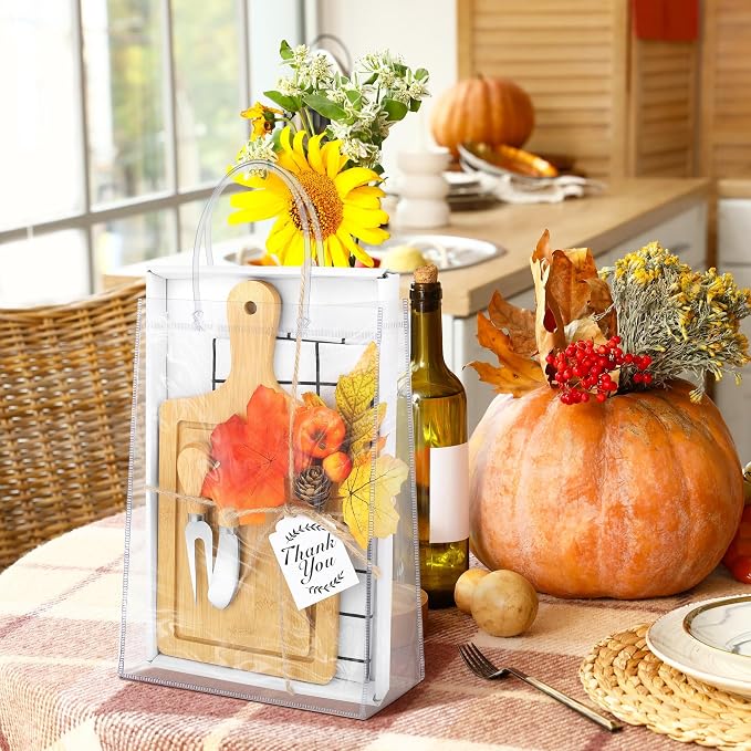 Kochorie 6 Sets Fall Baby Shower Favors 43 Pcs Wooden Square Cheese Board with Knives Forks Kitchen Towels Tags, Pre-Assembled Gifts for Fall Thanksgiving Party Supplies Winner Game Prizes