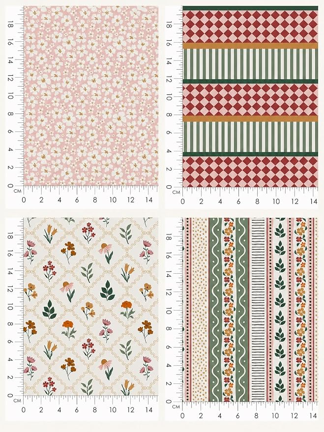 Cotton Patchwork Quilting Fabric Panel – 155×100 cm, 100% Cotton, Made in Türkiye (PRT_KUP 01-001) (Vintage Floral Patchwork, 5 pcs (23.6x11.8 inc))