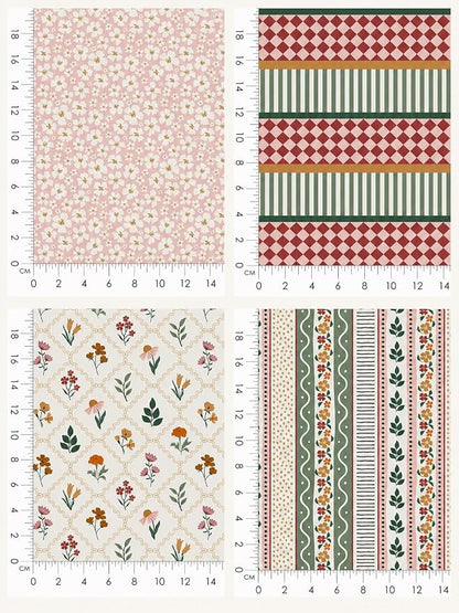 Cotton Patchwork Quilting Fabric Panel – 155×100 cm, 100% Cotton, Made in Türkiye (PRT_KUP 01-001) (Vintage Floral Patchwork, 5 pcs (23.6x11.8 inc))