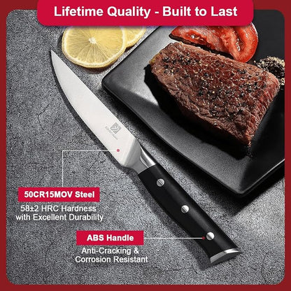 Steak Knives,4.5 Inch Steak Knives Set of 6, Micro-Cutting Point Serrated Edge, Very Sharp Steak Knife, Dishwasher Safe, 50CR15MOV Stainless Steel, Handle Ergonomic And Full Tang Design With Gift Box