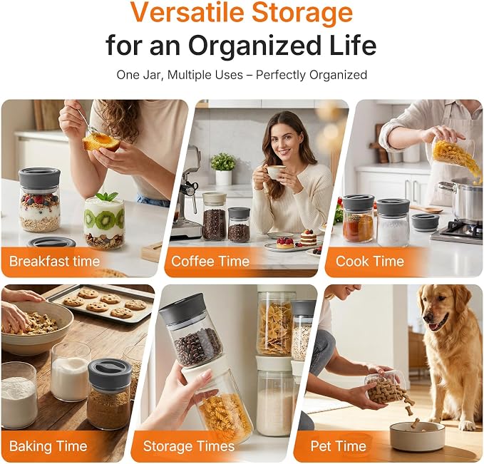 Airtight Coffee Bean Storage Container with Silicone Ring, Twist Seal Glass Storage Jars with lids, 500ml/17oz Wide Mouth Food Jars & Canisters for Coffee Grounds, Creamer, Candy, Flour Sugar