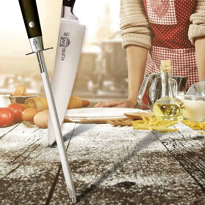 KUMA Chef Knife Set (3 items) - Razor Sharp Out The Box - 8 Inch Chef's Knife for Carving, Slicing, Chopping - Great Ergonomic Handle - Kitchen Knives (Pro Bolster Edition + Paring Knife + Honing Rod)
