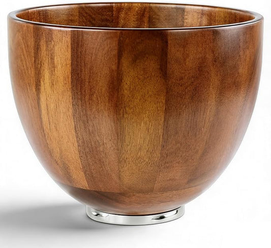 KITOART Premium Wood Mixing Bowl - Compatible with KitchenAid 4.5 & 5 QT Stand Mixers - Natural True Walnut Wooden Bowl with Stainless Steel Locking Base