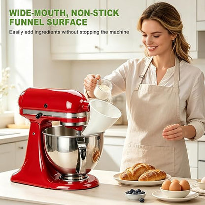 Flour Funnel for KitchenAid Mixer, Plastic Attachments for 4.5-5 Quart Tilt-Head Stand Mixer, Durable Dishwasher Safe, Mess Free Baking Tool, Kitchen Aid Accessories and Attachments (Green)