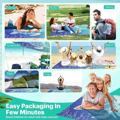 EASYFUN Beach Blanket Sandproof Oversized, 79''×83'' Extra Large Beach Mat, Portable Picnic Mat for Travel Camping Hiking, Lightweight Beach Essentials Family Water Resistant Mat