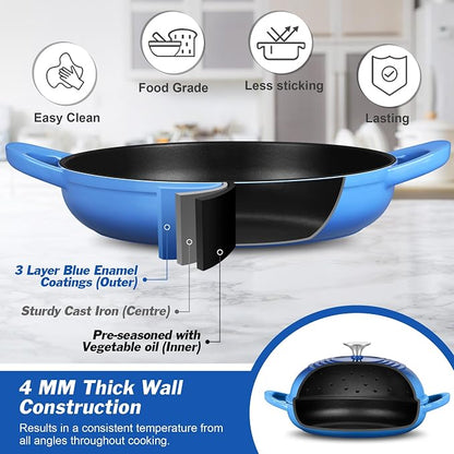 P&P CHEF Bread Dutch Oven for Sourdough, 5.5 Quart Enameled Cast Iron Dutch Oven Pot with Lid for Homemade Bread Baking, Easy to Clean & Even Heat, Blue