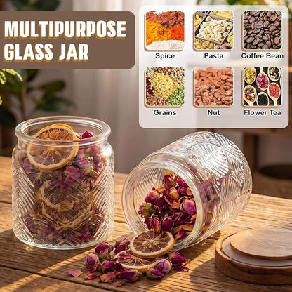Suclain 6 Pcs 17 OZ Vintage Glass Jar with Acacia Wood Lids Airtight Glass Storage Canisters Kitchen Spice Jars Food Storage Containers for Pantry Coffee Grains Tea Sugar Flour(Leaf)