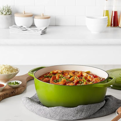 Amazon Basics Enameled Cast Iron Dutch Oven Pot with Lid, Round, Dual Handles, Heavy-Duty, Oven Safe for Stews, Roasting, Baking, 7.3-Quart, Green