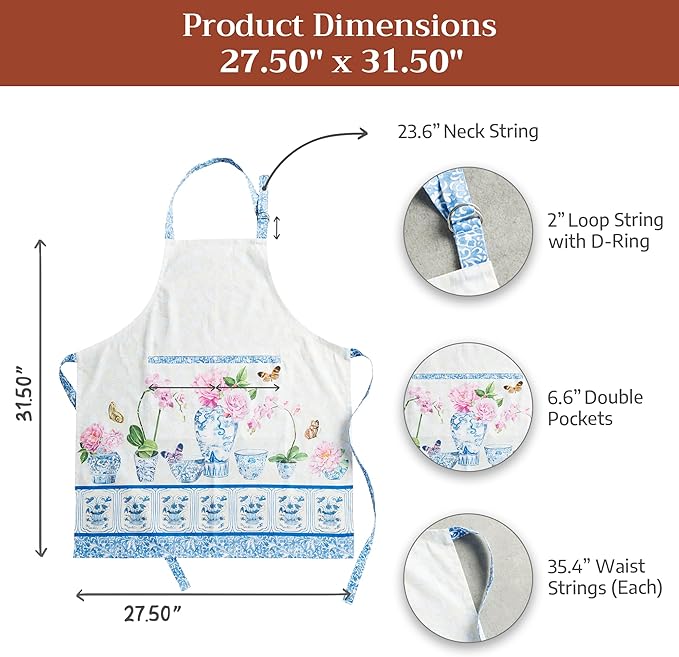 Maison d' Hermine 100% Cotton Apron for women with Pocket Kitchen Chef Apron for Men Cooking Spring Summer