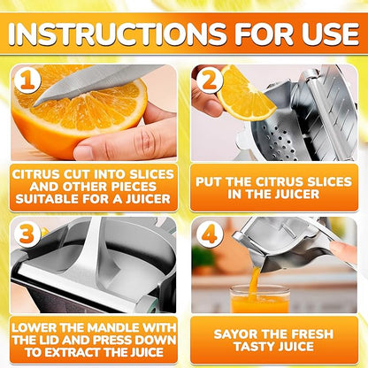 Manual Juicer Hand Press with Ergonomic Heavy Duty Handle - Pour Spout for Mess-Free Pouring, Aluminum Alloy Hand Juicer Squeezer | 0.6 L Capacity - Juice Press for Lemon, Orange, Lime, & Grapefruit