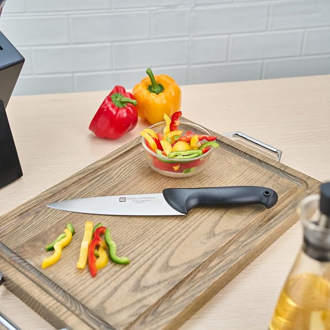 Restaurantware Sensei 8 Inch Chef Knife 1 With Colored Coded Pins Kitchen Knife - High-Carbon Stain-Resistant Black German Steel Meat Knife Ergonomic Handle