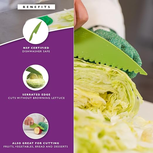 San Jamar Lettuce Knife Plastic Knife with Serrated Edge for Kitchens and Restaurants, Nylon, 0.5 X 4.25 X 15.5 Inches, Green (Pack of 3)
