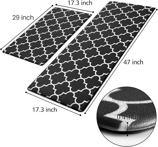 KMAT Kitchen Mat [2 PCS] Cushioned Anti-Fatigue Floor Mat, Waterproof Kitchen Mats and Rugs Heavy Duty PVC Ergonomic Comfort Standing Foam Mat for Kitchen, Floor Home, Office, Sink, Laundry,Black
