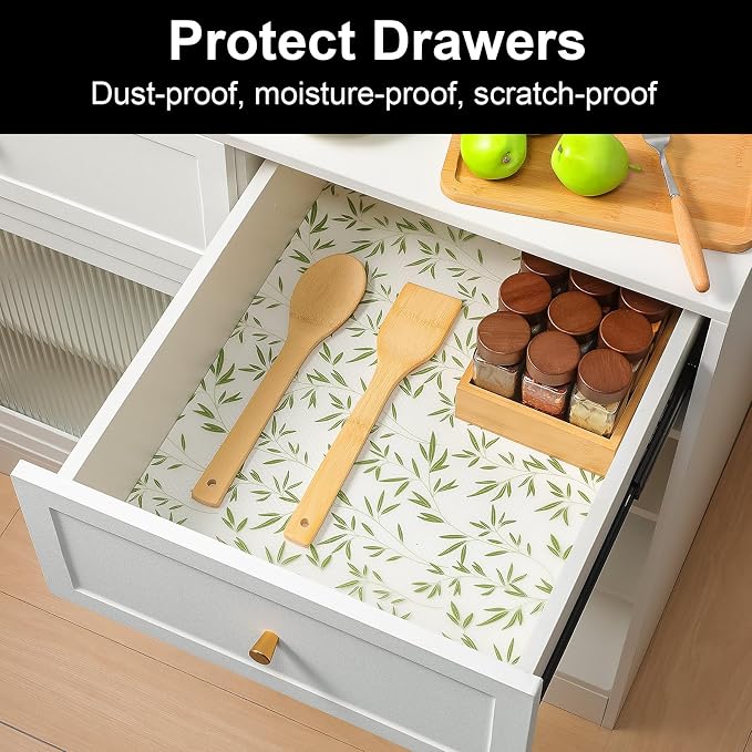Cooyes Shelf Liners for Kitchen Cabinets, Waterproof and Oil-Proof Kitchen Cupboard Liner, Refrigerator Liners and Plastic Drawer Mats EVA Non Adhesive Shelves（17.5" W x 198" L）