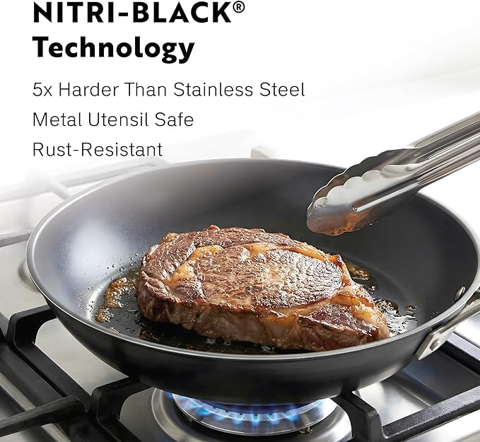 Tri Ply Carbon Steel 9.5" Frying Pan - Naturally Nonstick Nitrided Carbon Steel Pan Better than Cast Iron - Lightweight, Non Toxic Cookware, No Coatings - Induction Ready Skillet