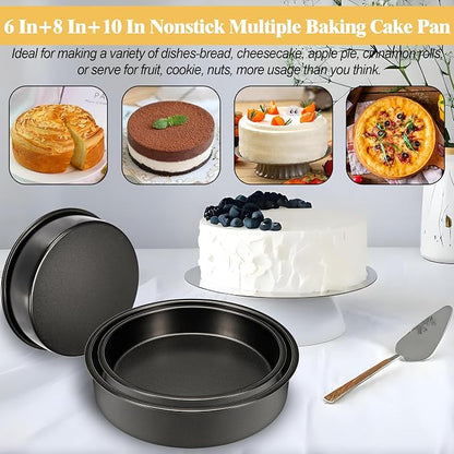 Round Cake Pans Set of 3 (6, 8, 10 Inch), Nonstick Circle Cake Pan with 90PCS Parchment Paper for Layer Cakes Deep-Dish Pizza Tart, Baking Pans Set for Christmas Birthday Thanksgiving, Dishwasher Safe