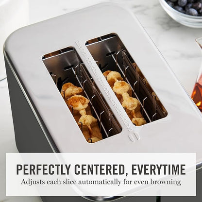 Martha Stewart 2 Slice Toaster, 10 Shade Settings with Defrost, Cancel, Bagel & Gluten-Free, Extra-Wide Self-Centering Slots for Waffles & Artisan Bread, Removable Crumb Tray, Cord Wrap, Caviar Gray