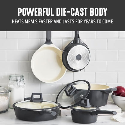 GreenLife 8 Piece Ceramic Nonstick Cookware Set, Induction Suitable Non Toxic PFAS-Free Pots & Pans, Dishwasher Safe, Cooking Set, Stock Pot, Saucepans & Frying Pans, Kitchen Cooking, Graphite
