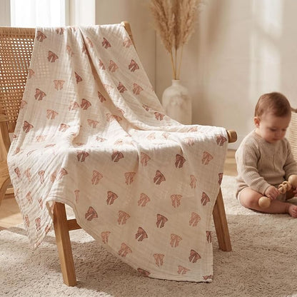 4-Pack Muslin Swaddle Blankets for Newborns | 100% Cotton Breathable Soft Muslin, Large 31.5"x43.3" | Multi-Use Stroller Sunshade Nursing Cover & Receiving Blanket, Bear Checkered