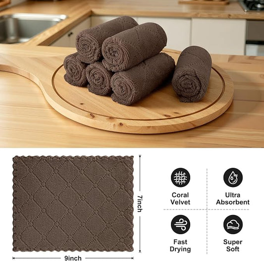 Homaxy 18 Pack Kitchen Cloths Dish Towels (7" x 9", Brown), Super Soft and Absorbent Coral Velvet Dishcloths, Fast Drying No Lint Microfiber Cleaning Cloth