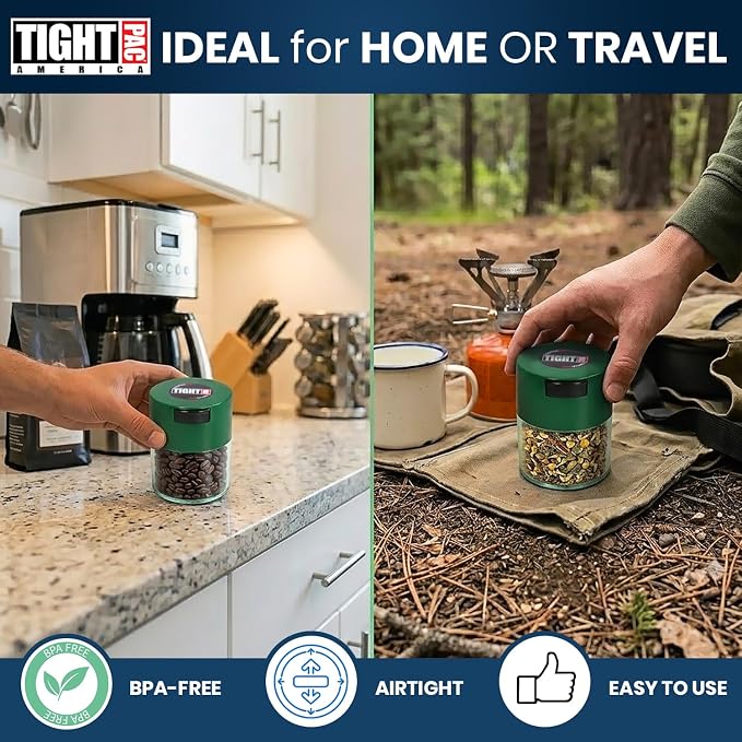 Tightvac - Premium Airtight Herb Storage Container - Holds ½ oz to 3 ounces - Keep Your Herbs and Dry Goods Fresh and Flavorful. Clear Green