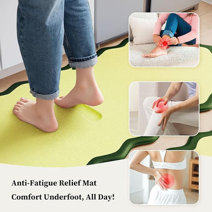 Arenarug Scalloped Kitchen Mats Rugs Sets of 2 Cushioned Anti Fatigue Floor Mat Waterproof Kitchen Rugs Non Slip Foam Comfort Standing Mat for Sink Laundry, Green