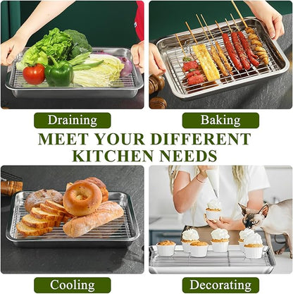 Set of 3 Stainless Steel Baking Sheet with Wire Rack for Baking Sheet 14 x 10 x 2 Inch Baking Rack for Oven Cooking Nonstick Sheet Pan with Wire Racks Heavy Duty Baking Pan with Racks