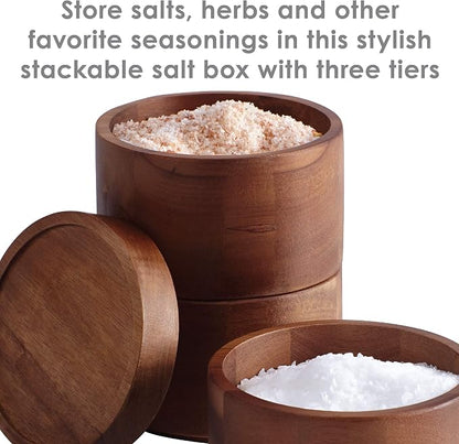 Rachael Ray Pantryware Wood Salt Cellar Stacking Set / Wood Salt Box Stacking Set3 piece, Brown